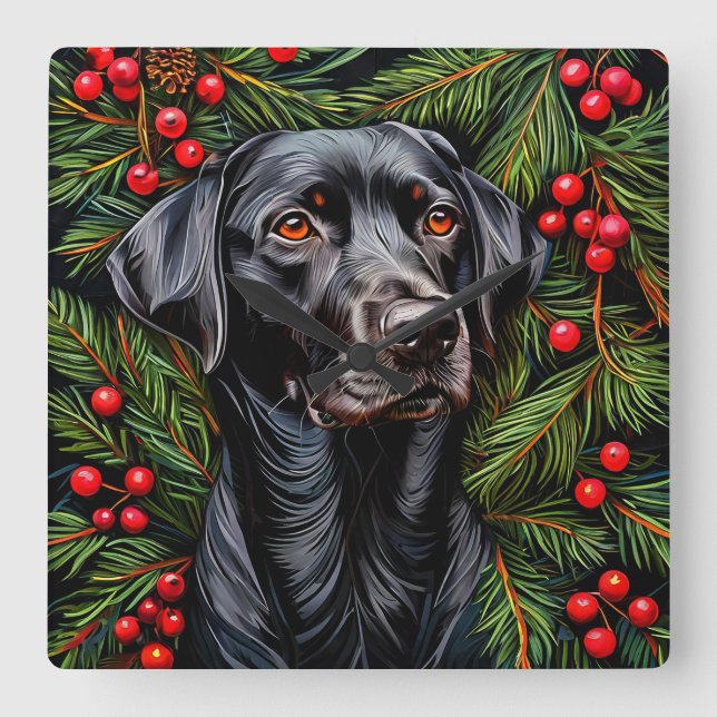 Jul labrador hund fyrkantig klocka (Framsida)