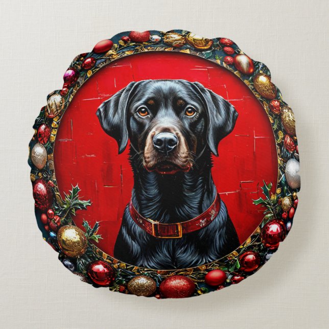 Jul Labrador hund Rund Kudde (Framsidan)