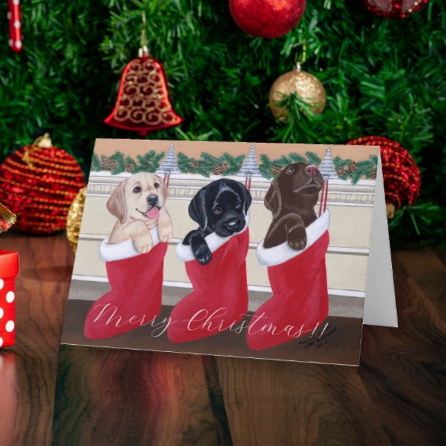 Jul Labrador Puppies Helgkort (Christmas Labrador Puppies Design Christmas Cards for Labrador Owners.  Adorable Lab Puppies.)