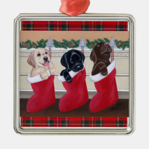 jul Labrador Puppies Tartan Julgransprydnad Metall