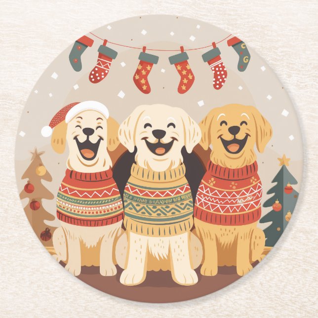 Jul Labrador Retriever Hundar Underlägg Papper Rund (Framsidan)