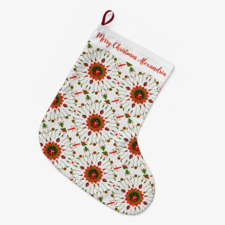 Jul Ladybug Röd, Grön och Vit Namn Stor Julstrumpa