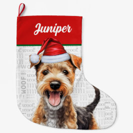 Jul Lakeland Terrier Namn Woof Background Stor Julstrumpa