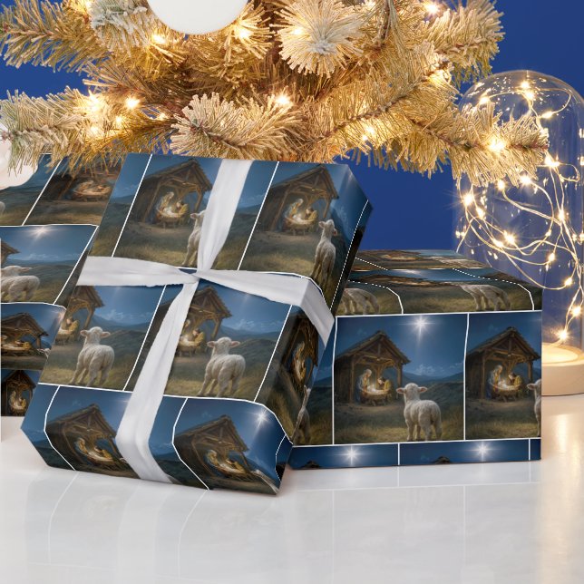 Jul Lamm Vakar över Krubban Presentpapper (Helgdagar)