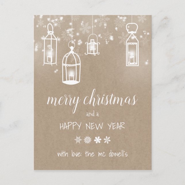 jul lanterner kraft vinter meddelande vykort (Framsida)