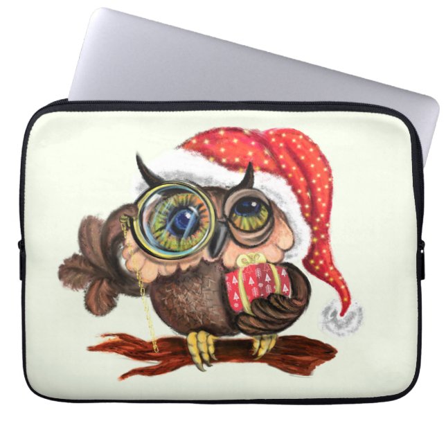 Jul Laptop sleeve Gift Baby Uggla med gåvor (Framsidan)