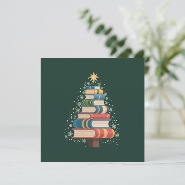 Jul Lärare Böcker Träd Xmas Läsning Högtid Inbjudningar (Stående Fram)