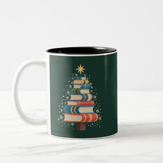 Jul Lärare Böcker Träd Xmas Läsning Högtid Två-Tonad Mugg (Vänster)