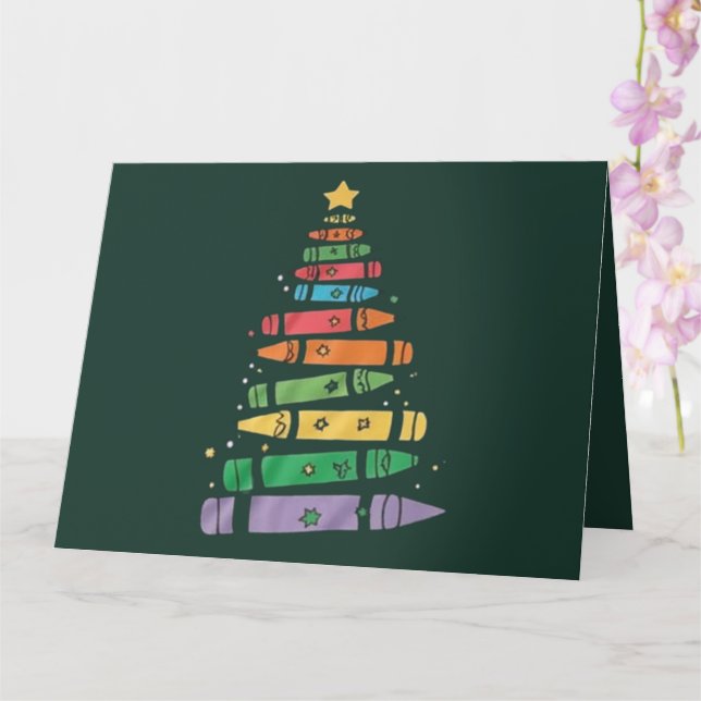 Jul Lärare Krita Träd Söt Xmas Ljus  Kort (Orkide)