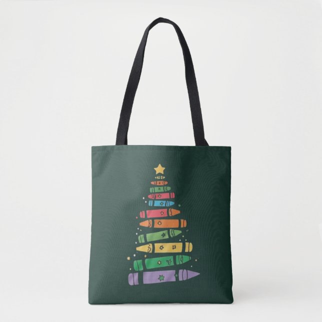 Jul Lärare Krita Träd Söt Xmas Ljus  Tygkasse (Framsida)