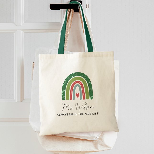 Jul Lärare Regnbåge Snälla Listan Tygkasse (Teachers Always Make The Nice List Rainbow Christmas Tote Bag)