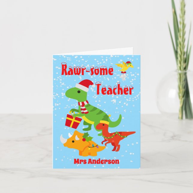 Jul Läraruppskattning Barn Dinosaurie Tack Kort (Framsida)