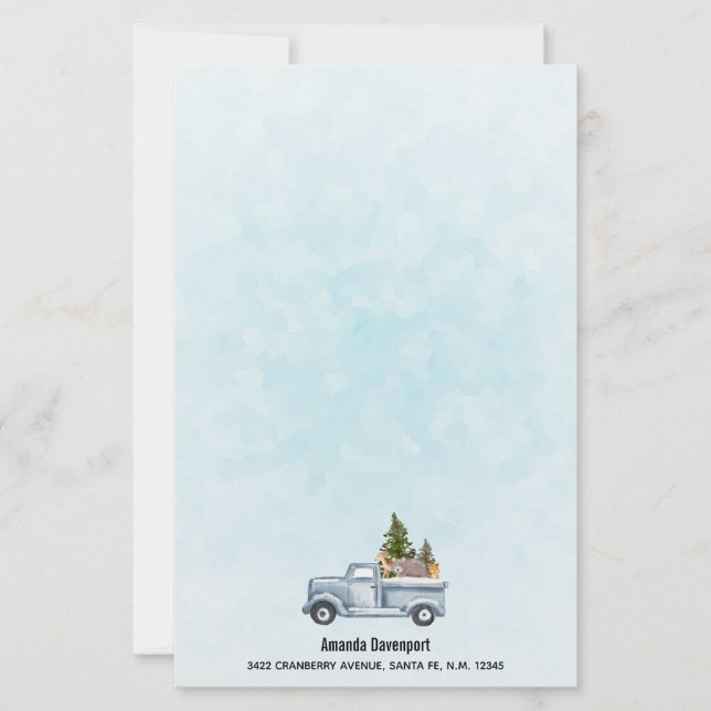 Jul Lastbil med Gräs Träd & Forest Animals Brevpapper (Framsida)