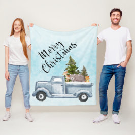 Jul Lastbil med Gräs Träd & Forest Animals Fleecefilt
