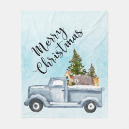 Jul Lastbil med Gräs Träd & Forest Animals Fleecefilt