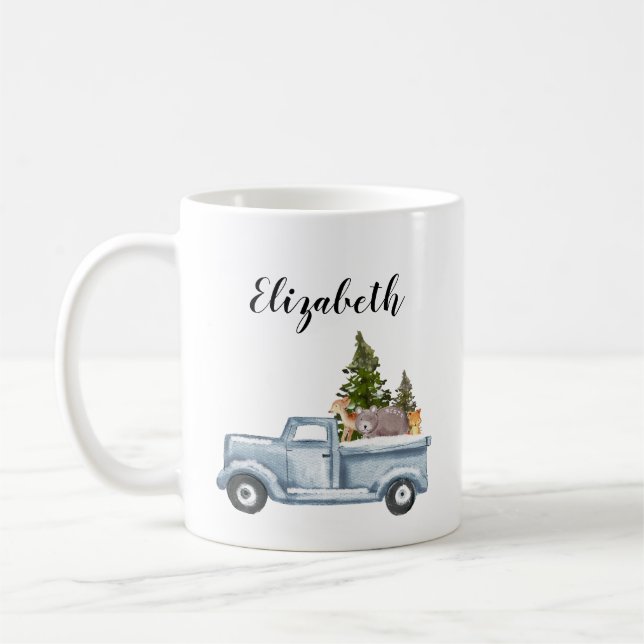 Jul Lastbil med Gräs Träd & Forest Animals Kaffemugg (Vänster)