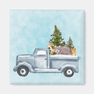 Jul Lastbil med Gräs Träd & Forest Animals Magnet