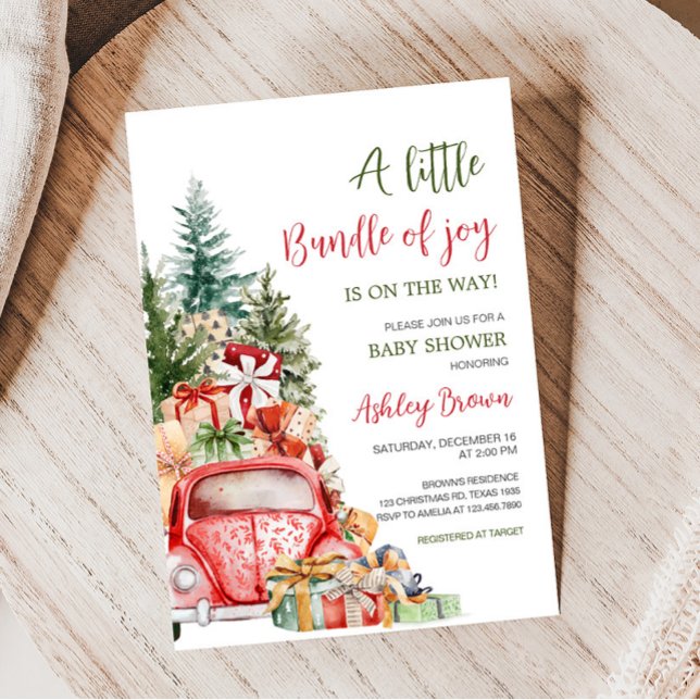 Jul Lastbil-paket med Joy Baby Shower Inbjudningar (Christmas Red Truck Baby Shower Invitation)