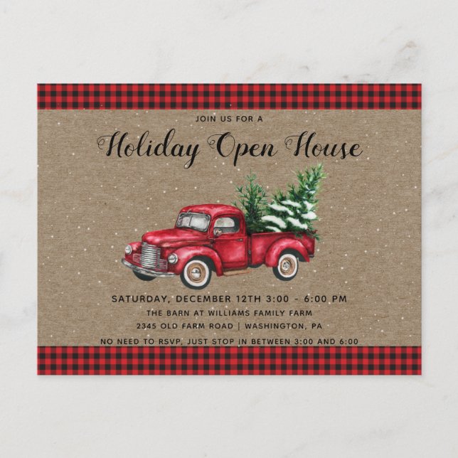 Jul-lastbil & Träd Julfestinbjudan Vykort (Framsida)