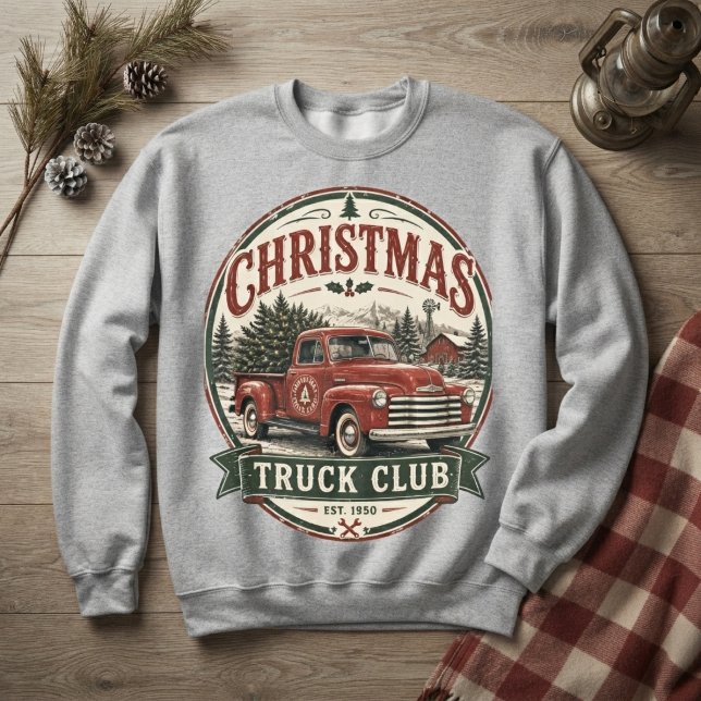 Jul Lastbilsklubb Vintage Röd Pickup Lång Ärmad Tröja (Skapare uppladdad)