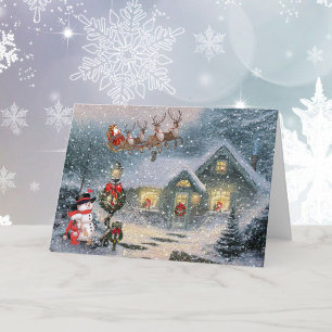 Jul Låt det snöa Santa Sleigh Reindeer Helgkort