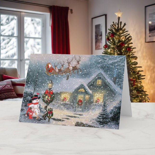 Jul Låt det snöa Santa Sleigh Reindeer Helgkort (Skapare uppladdad)