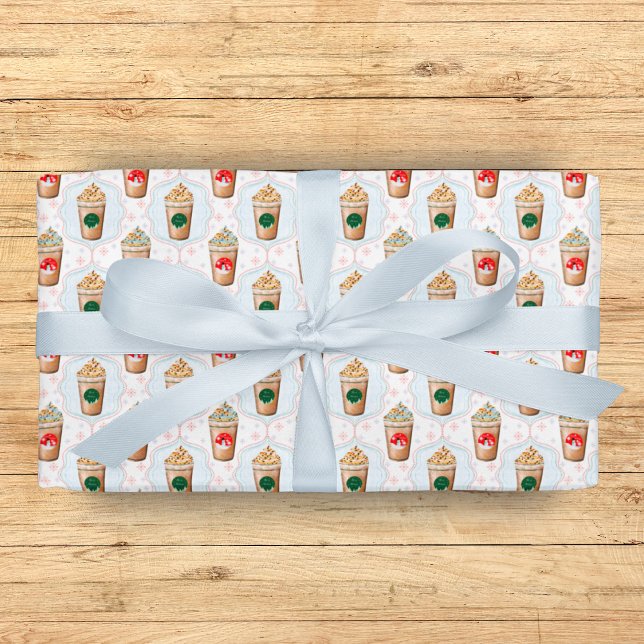 Jul Latte Ogee Snowflake Mönster Presentpapper (Gift warmth and cheer with Christmas Latte Ogee Snowflake Pattern Wrapping Paper!)