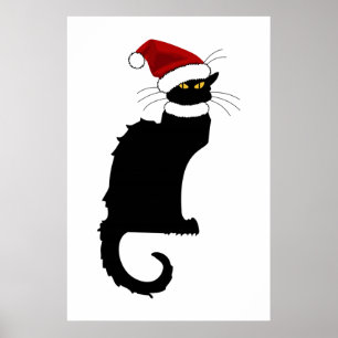 Jul Le Chatta Noir med Santa Hat Poster