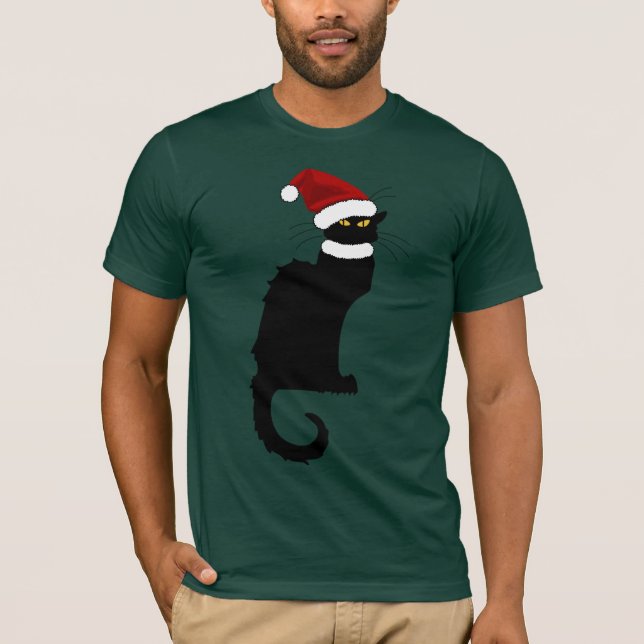 Jul Le Chatta Noir med Santa Hat T Shirt (Framsida)