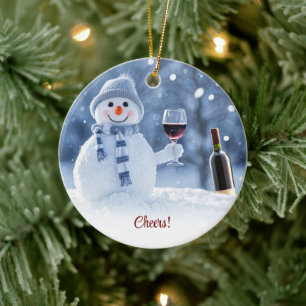 Jul Ledig Vin Snöman Söt Rolig Julgransprydnad Keramik