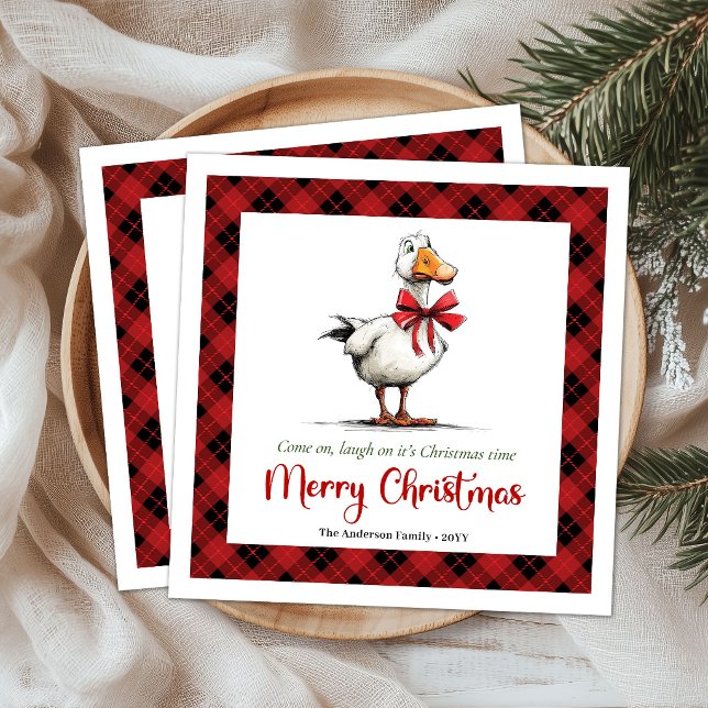 Jul Lekfull Gås Nyckfullhet Minimal Servetter (Christmas Playful Goose Whimsy Minimal Napkins)