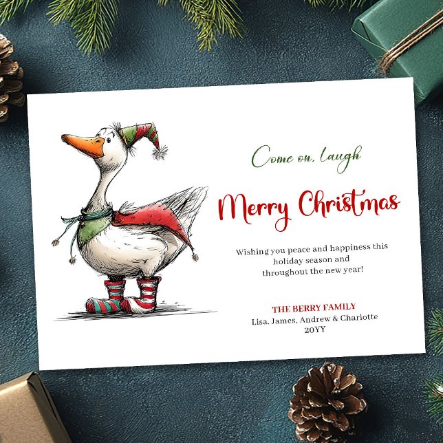 Jul Lekfull Gås Rolig Nyckfull Hälsning Julkort (Christmas Playful Goose Funny Whimsical Greeting Card)