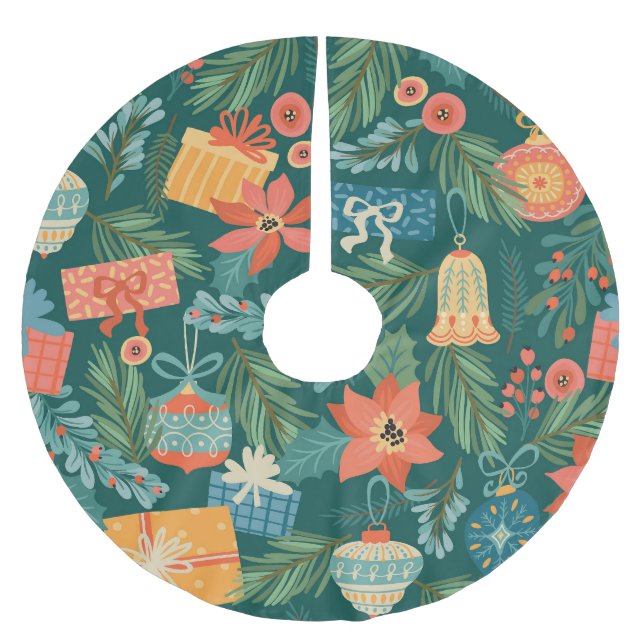 Jul Leksak, Trendiget Retro Mönster. Julgransmatta Borstad Polyester (Framsidan)