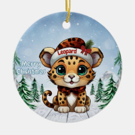 Jul Leopardprickig Katt Kitty Kattälskare 🐆🐈🐾 Julgransprydnad Keramik