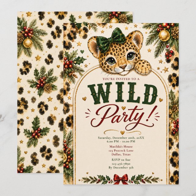 Jul Leopardsfest Inbjudningar (Fram/baksida)