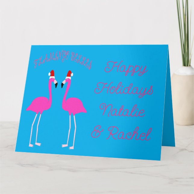 Jul Lesbiska Flamingos Flamingo Skönheter Beställn Kort (Framsida)