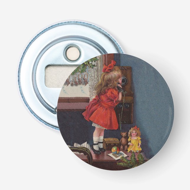 Jul Little Girl Telefon Antique Flasköppnare (Framsidan)