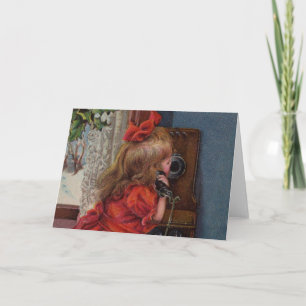 Jul Little Girl Telefon Antique Helgkort