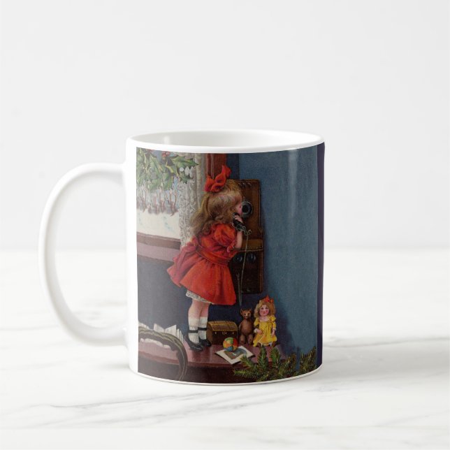 Jul Little Girl Telefon Antique Kaffemugg (Vänster)