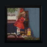 Jul Little Girl Telefon Antique Smyckeskrin<br><div class="desc">Den här vackra bilden kommer från ett antika julkort som visar en liten flicka som skapar sitt jultelefonsamtal. Vintage och antika.</div>