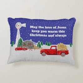 Jul Little Red Lastbil med kabin och kvarn Prydnadskudde