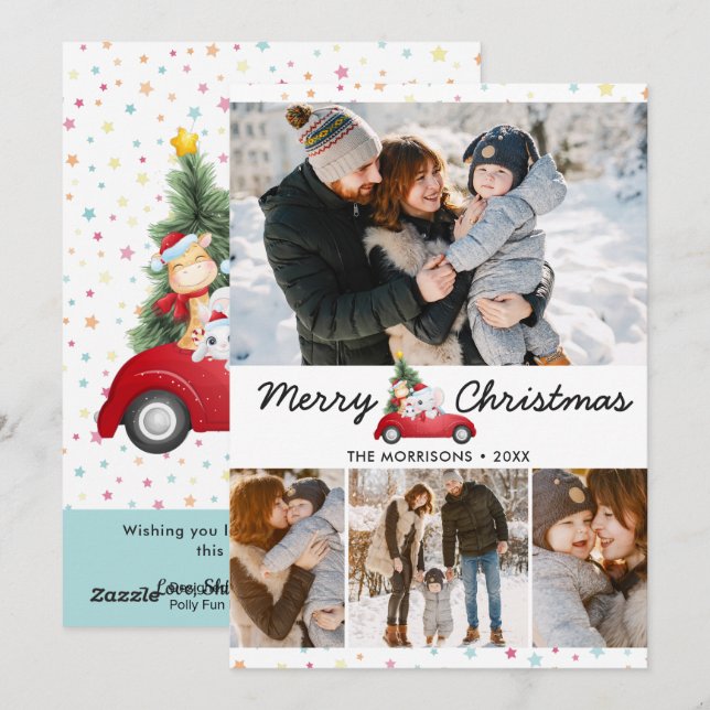 Jul Little Stars Elephant Friends 4 Photo Julkort (Fram/baksida)