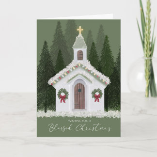 Jul Little White Church i Snowy Forest Kort