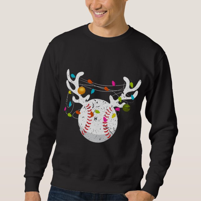 Jul Ljus Baseball Boll Funny Julafton Lång Ärmad Tröja (Framsida)