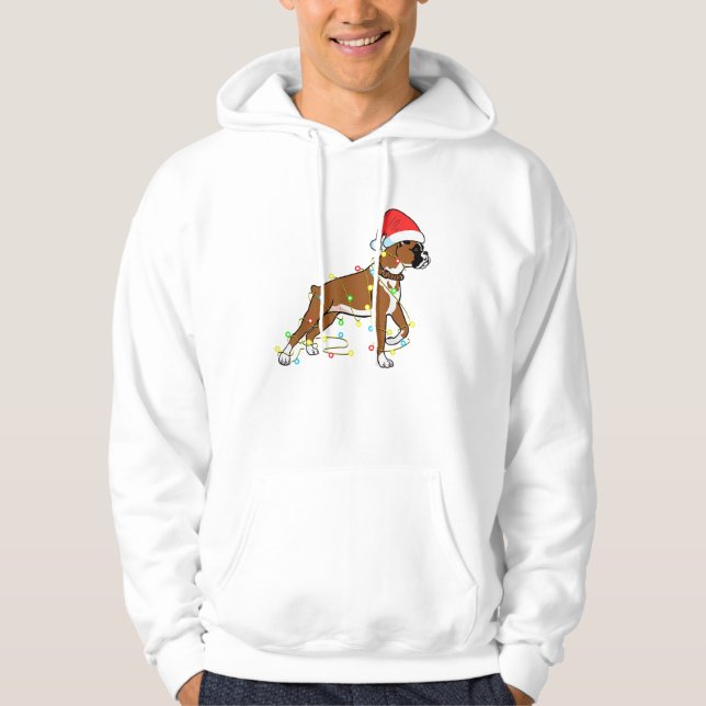 Jul Ljus Boxer Hund älskare Funny Gift Hoodie (Framsida)