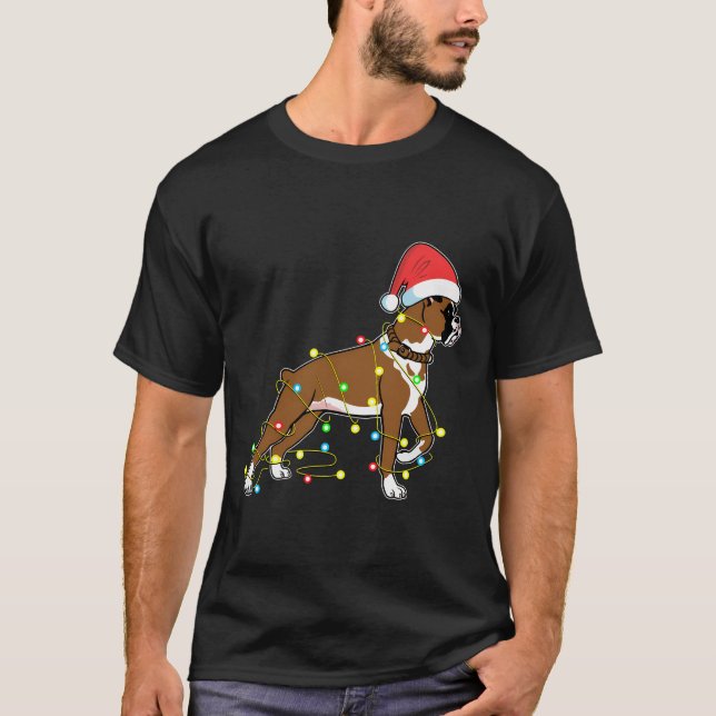 Jul Ljus Boxer Hund älskare Funny Gift T Shirt (Framsida)