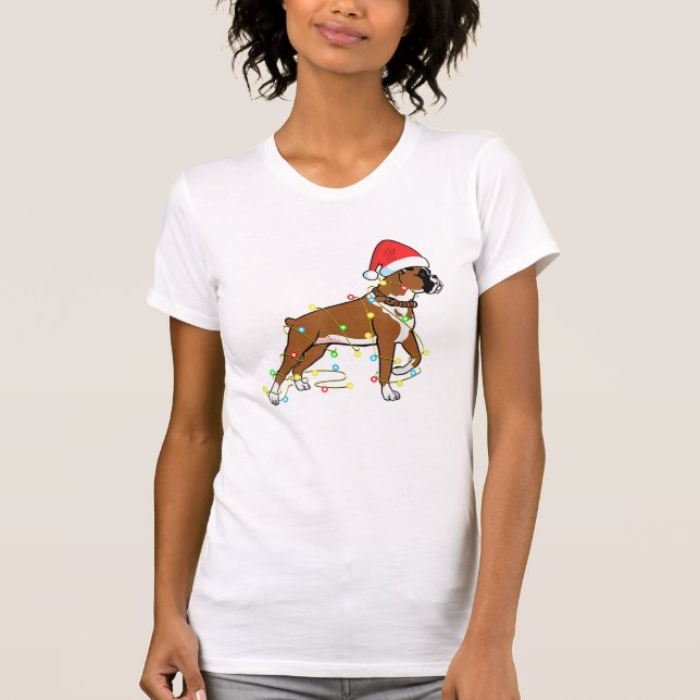 Jul Ljus Boxer Hund älskare Funny Gift T Shirt (Framsida)