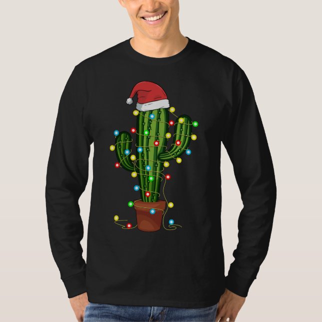 Jul Ljus Cactus Älskare Funny Julafton Gift T Shirt (Framsida)