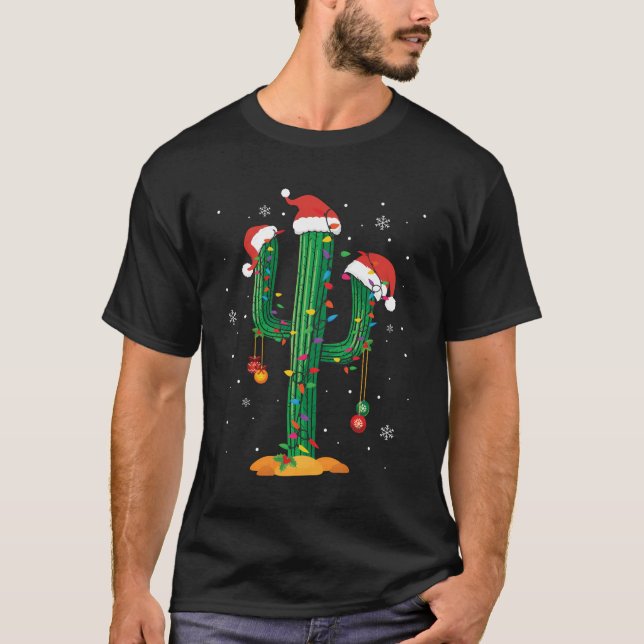Jul Ljus Cactus Älskare Funny Julafton Pajama Gi T Shirt (Framsida)