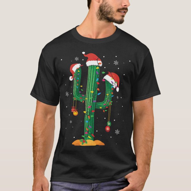 Jul Ljus Cactus Älskare Funny Julafton Pajama Gi T Shirt (Framsida)